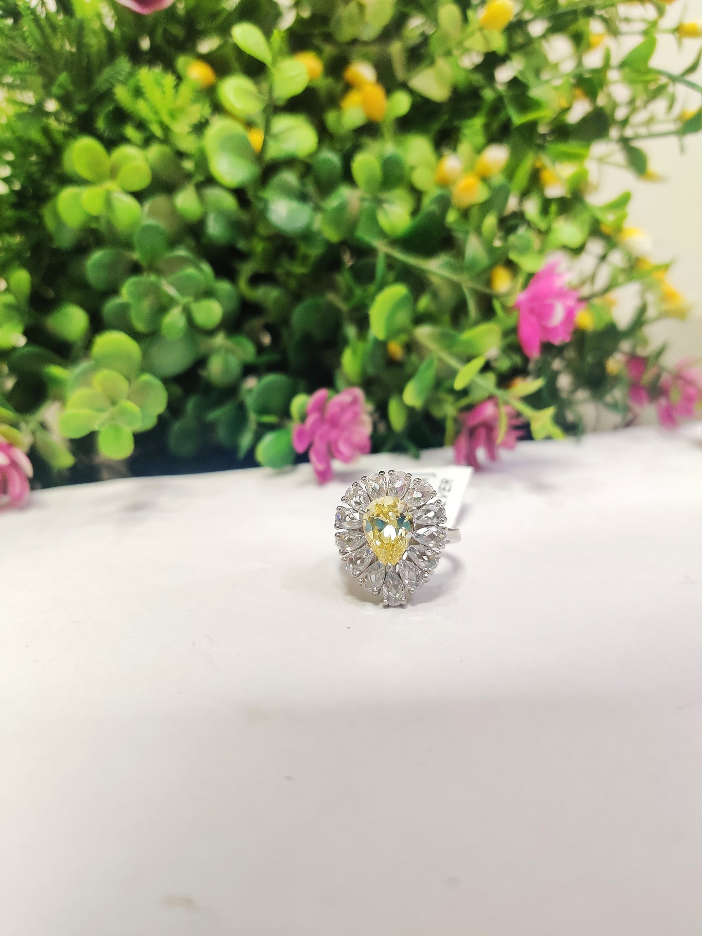 Ring Yellow sapphire with diamond Sterling Silver 925