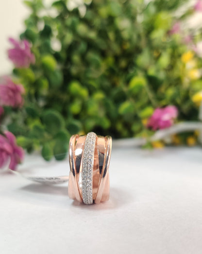 Rose Gold Criss Cross With Diamond Sterling 925- Silver Ring