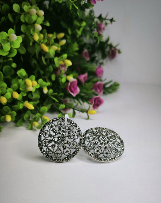 Oxidized Sterling Silver Plated Handmade Statement Studs Jhumka-Jhumki India Earrings