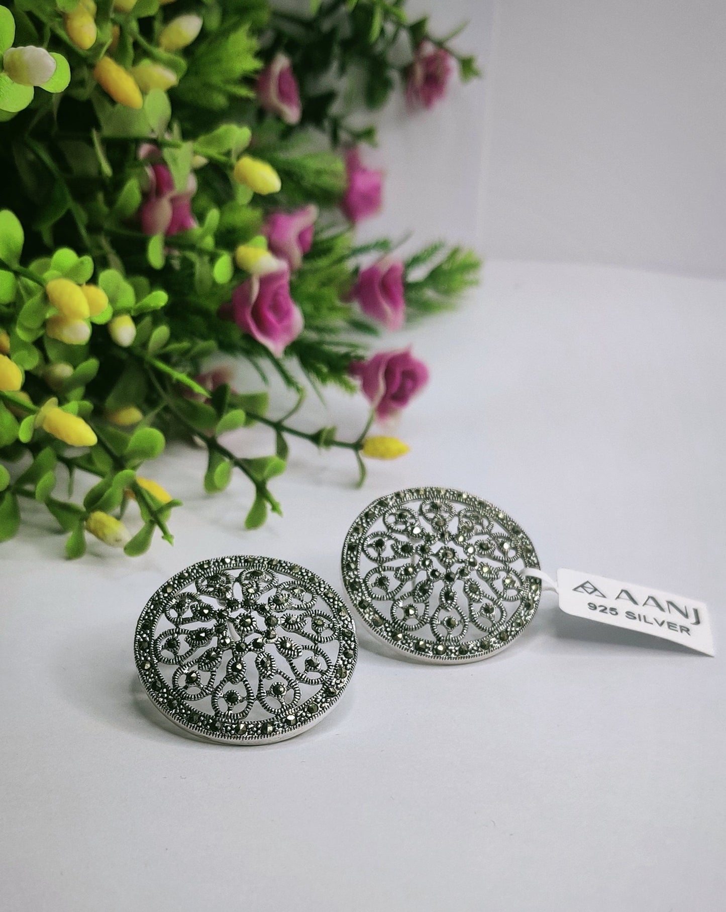 Oxidized Sterling Silver Plated Handmade Statement Studs Jhumka-Jhumki India Earrings