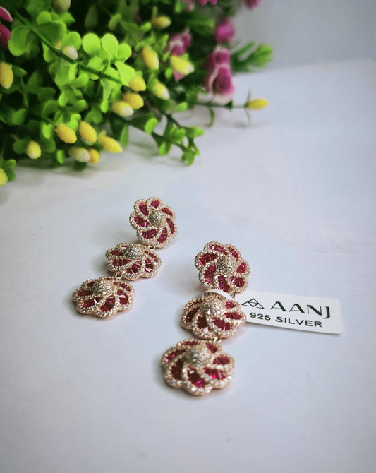 Flower Natural Mozambique Ruby Earring Studs Sterling Silver 925-Earring
