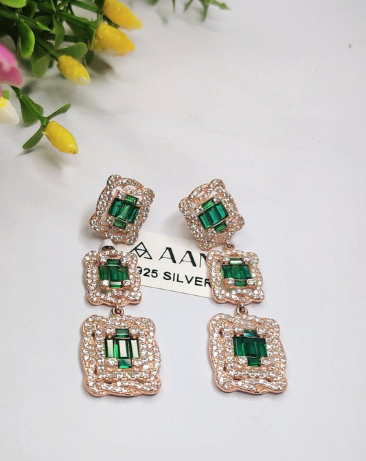 Emerald Green Diamond With Rose Gold-925 Sterling Silver