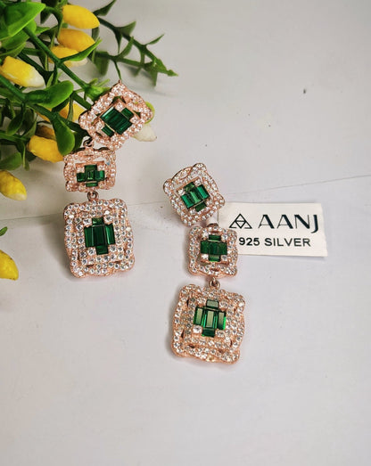 Emerald Green Diamond With Rose Gold-925 Sterling Silver
