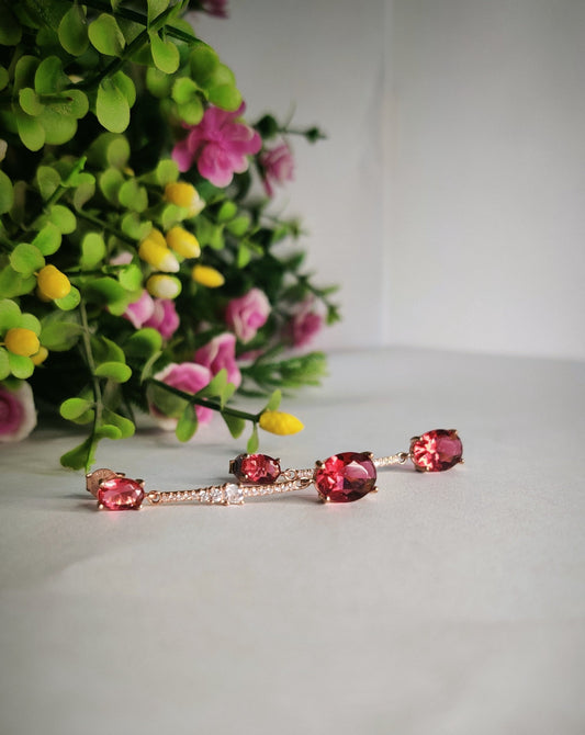 Rose gold polish ruby and diamond danglers Sterling Silver 925