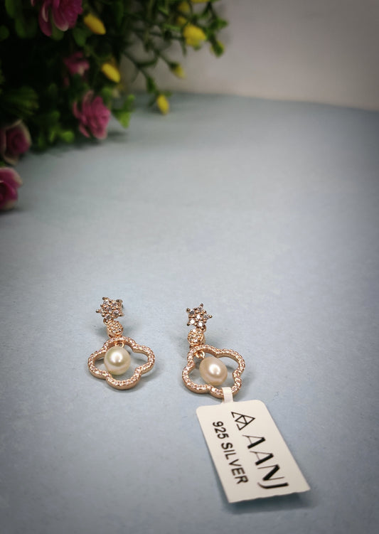 Rose Gold Clover Diamond with Pearl Sterling Silver 925-Earring