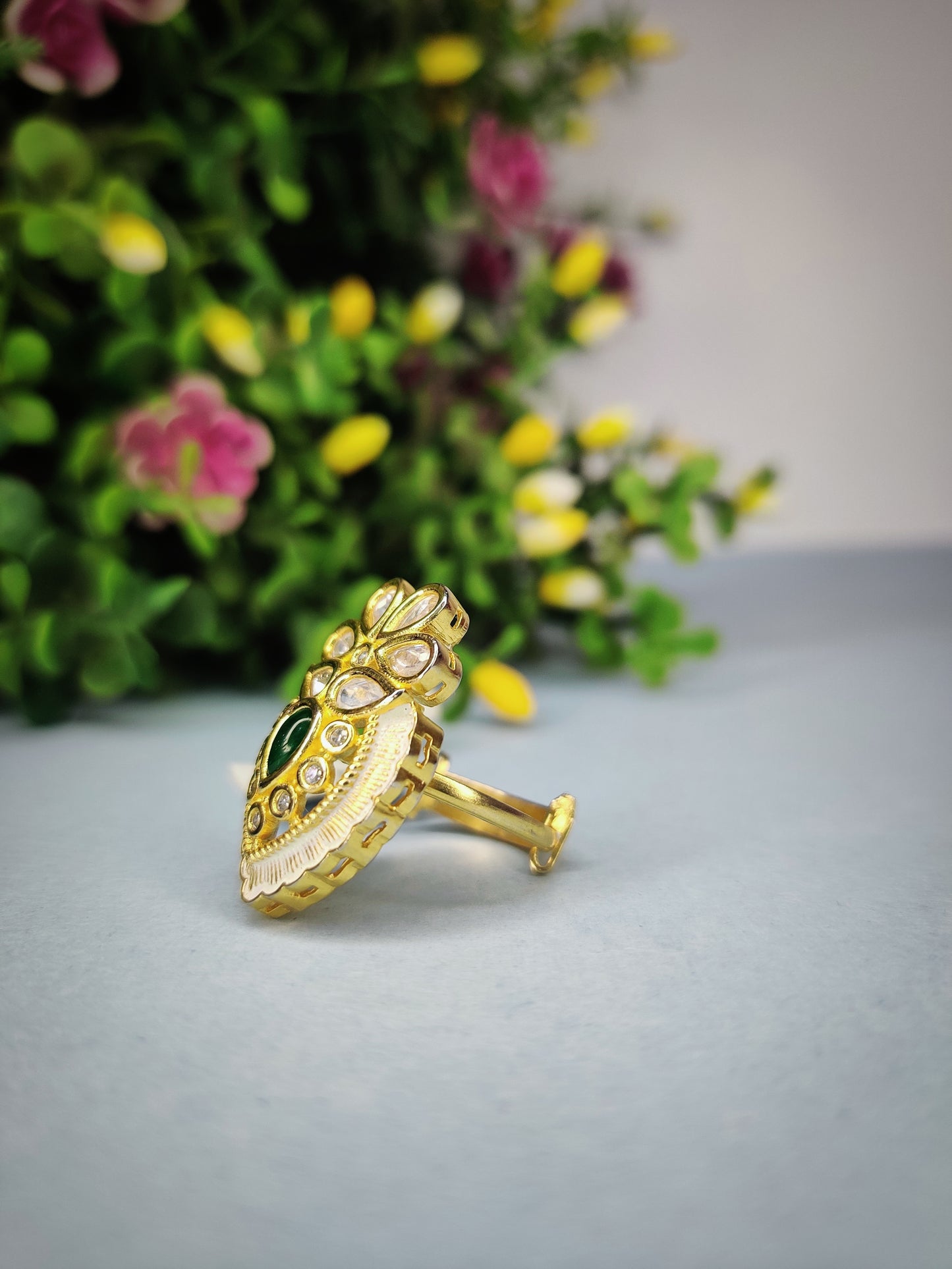 Fashion Gold Plated Flower Sterling 925- Silver Ring