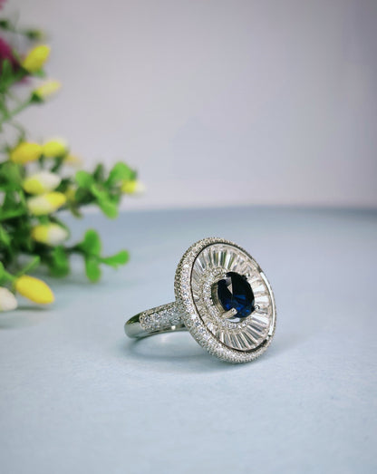 Cocktail silver Ring With Blue Diamond Sterling 925- Silver