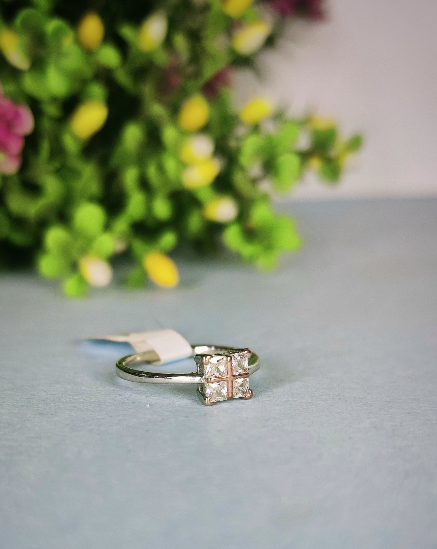 Princess Cut Rose Gold Ring With Dimond Sterling 925- Silver Ring