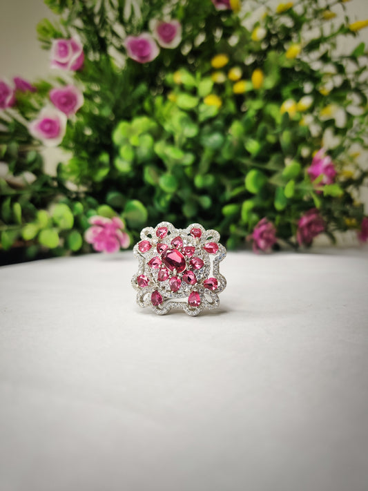 Winston Candy Pink Sapphire Ring With Rubies & Diamond Sterling 925- Silver Ring