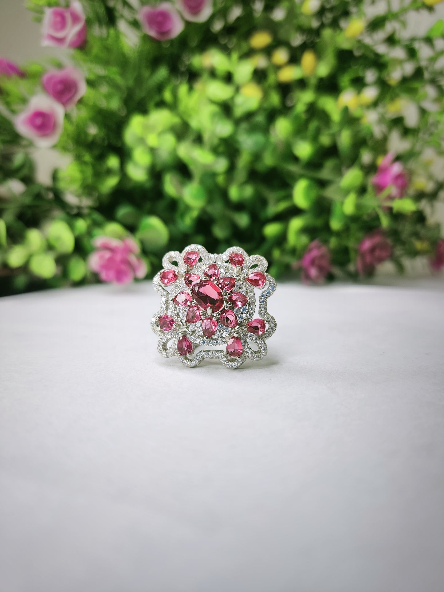 Winston Candy Pink Sapphire Ring With Rubies & Diamond Sterling 925- Silver Ring