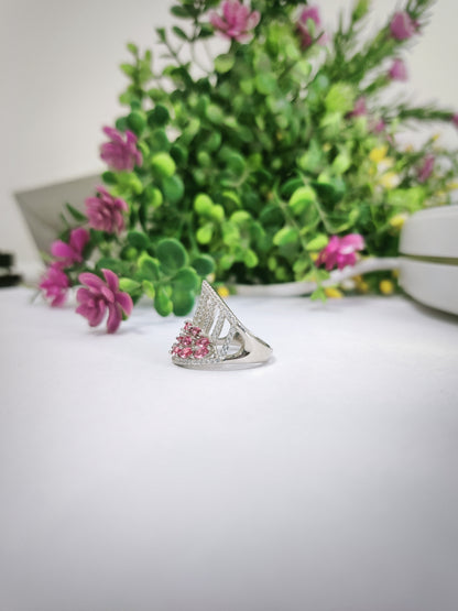 Cubic Zirconia Crown Décor With Pink And White Diamond Sterling 925- Silver Ring