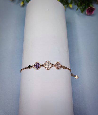 Vintage Clover  Rose Gold Diamond Sterling 925- Silver Bracelets