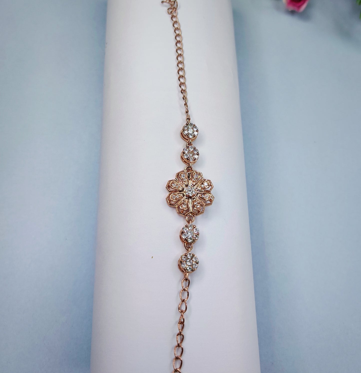 Rose Gold Floral Ecstasy Bracelet Made With Sterling 925- Silver