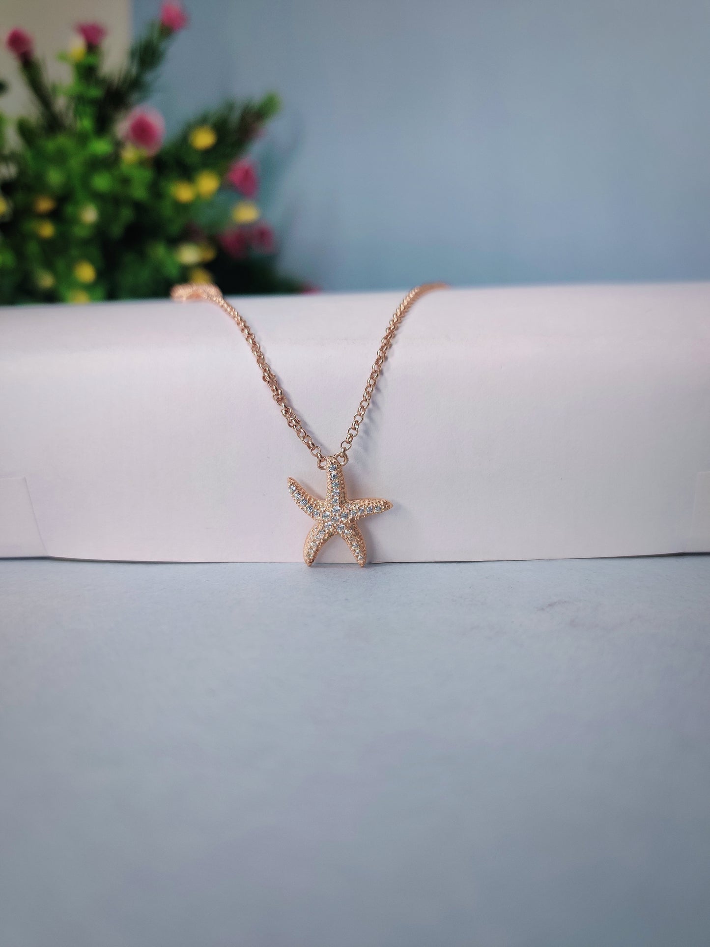 Minimalist Diamond Sea Star Necklace  Sterling Silver 925 Chain