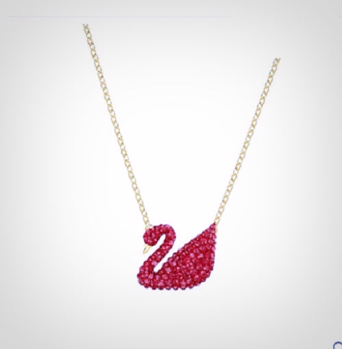Zircon Stone Pink Color Swan Necklace Sterling Silver 925 Chain