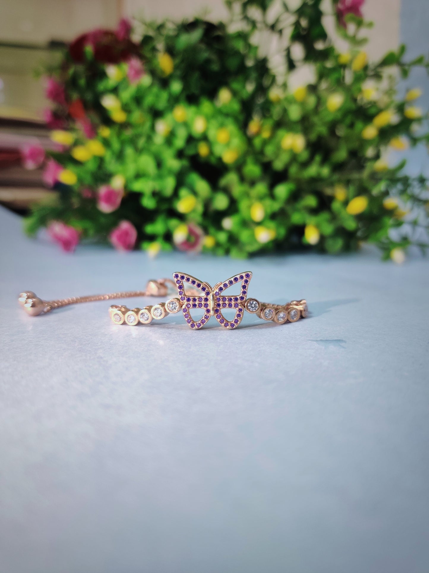 Elegant Stone Butterfly Rose Gold Bracelet With Diamond Sterling Silver 925