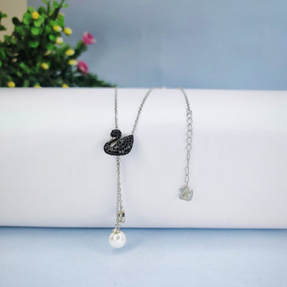 Iconic Black Swan design Necklace With South Sea pearls and Diamond 925  Sterling  Silver Chain