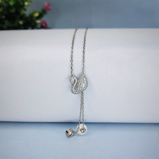 Iconic White Swan design Necklace With South Sea pearls and Diamond Sterling 925 Silver Chain