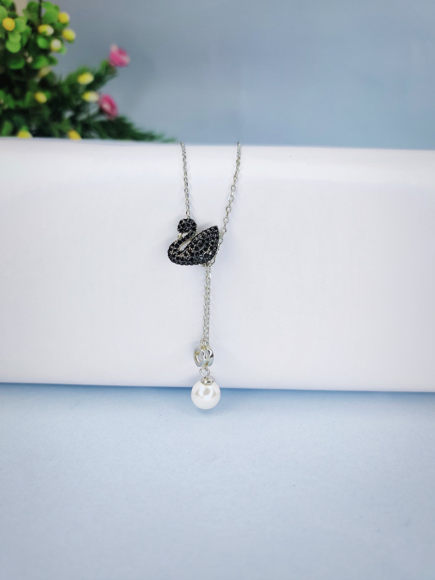 Iconic Black Swan design Necklace With South Sea pearls and Diamond 925  Sterling  Silver Chain