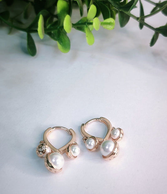 Rose Gold Pearls with diamond Sterling Silver Earrings