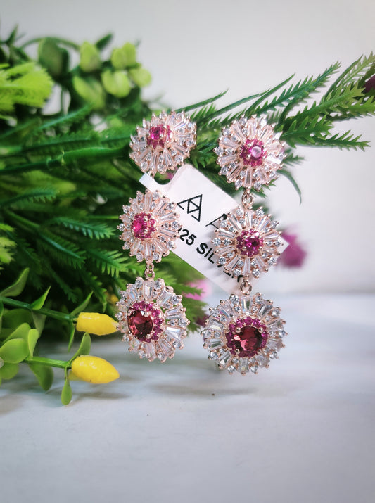 Rose Gold Ruby with Pink Diamond Studs Earrings