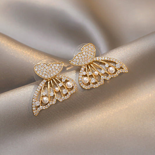 Rose Gold Gentle Whisper Butterfly Pearl Sterling Silver 925-Earring