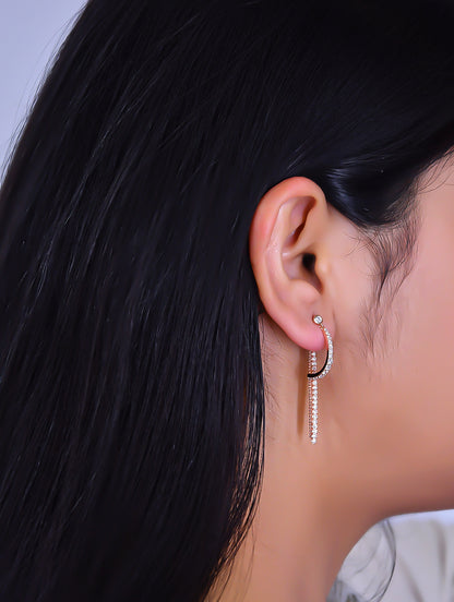 Long Strip Drop Earrings Sterling Silver With chain Earring M17