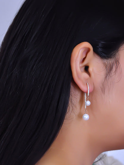 Long Strip Drop Earrings Sterling Silver With Pearls Earring