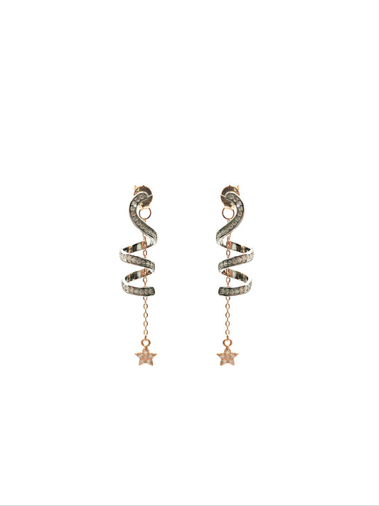 Spiral with star chain Earrings Sterling Silver STPS/8306