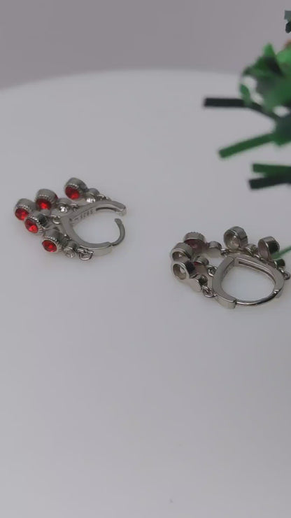 Elegant Earring Featuring Stunning Red Stone Work Sterling Silver 925 Earring