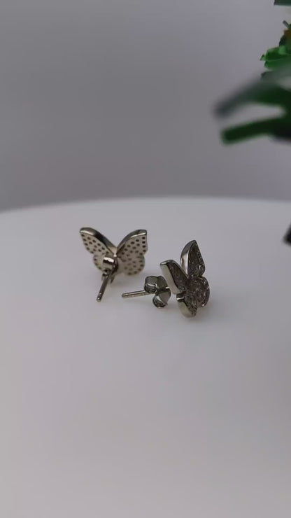 Butterfly Diamond Stud Sterling Silver 925-Earring