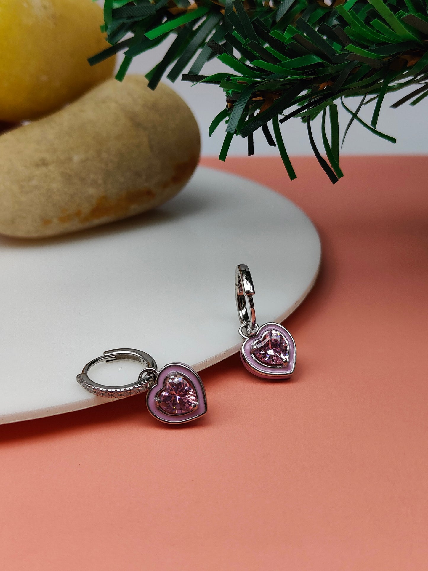 Heart Pink Diamond Sterling Silver 925-Earring