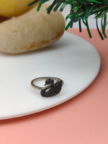 Swan with Black stone Ring Sterling Silver SLR92/8140