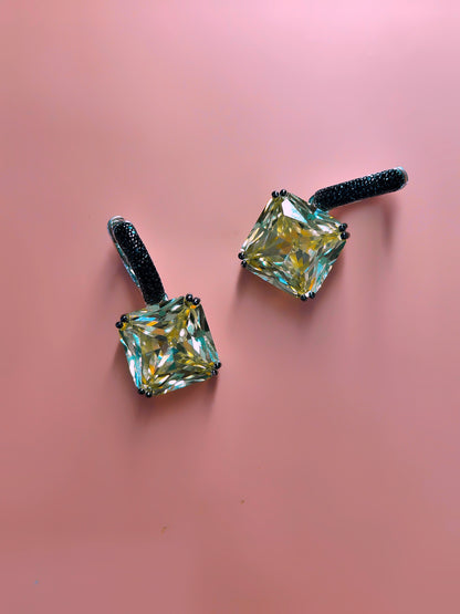 Cushion Cut Diamond with Black stone Earrings STPS/6216