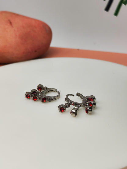 Elegant Earring Featuring Stunning Red Stone Work Sterling Silver 925 Earring