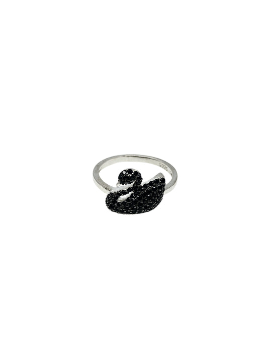 Swan with Black stone Ring Sterling Silver SLR92/8140