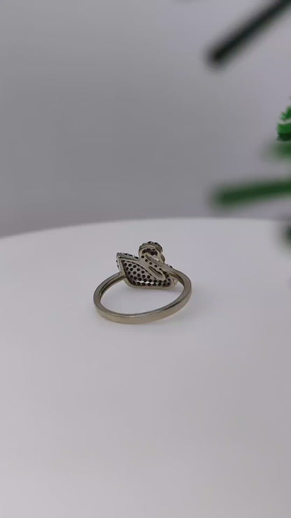 Swan with Black stone Ring Sterling Silver SLR92/8140